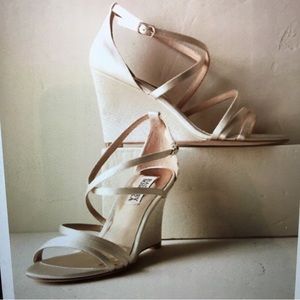 Badgley Mischka Ivory Satin Wedge Sandals